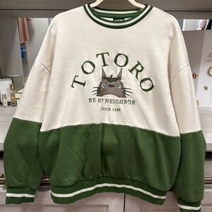 Totoro Cream and Green Crewneck Sweater
